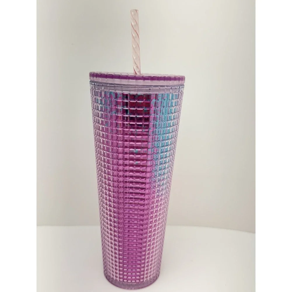 Starbucks 24oz Studded Tumbler Purple Pink Iridescent Cold Cup With‎ Straw 2022
